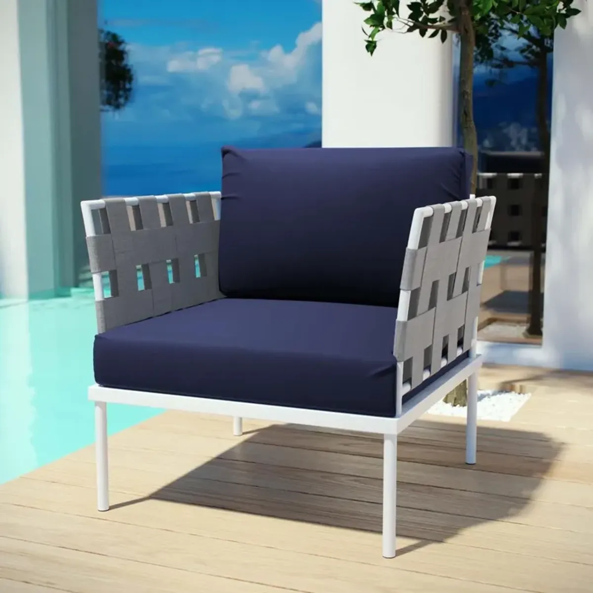 Modway EEI-2602-WHI-NAV MO-EEI-2602-WHI-NAV Harmony Outdoor Patio Aluminum, Armchair, White Navy