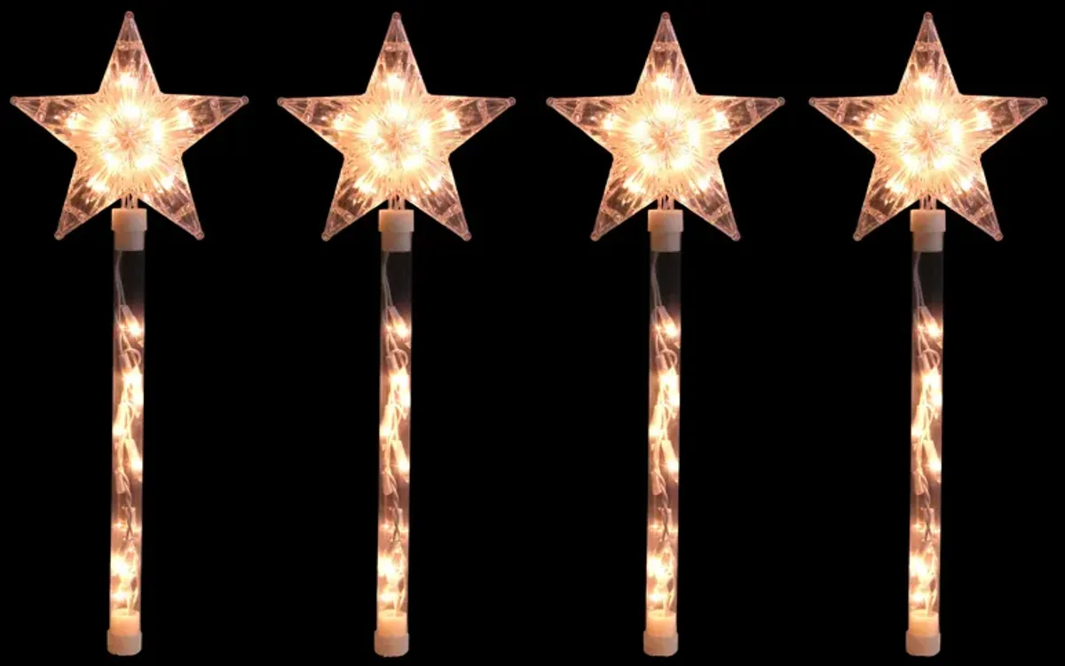 4ct Lighted Star Christmas Pathway Marker with Lawn Stakes White Wire - Clear Lights