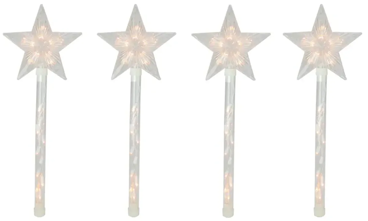 4ct Lighted Star Christmas Pathway Marker with Lawn Stakes White Wire - Clear Lights