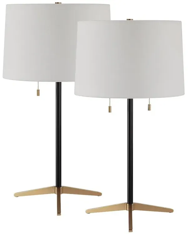 Renwil Orono 25 Tall Matte Black Iron Table Lamp With Tapered Linen Shade (Set Of 2)
