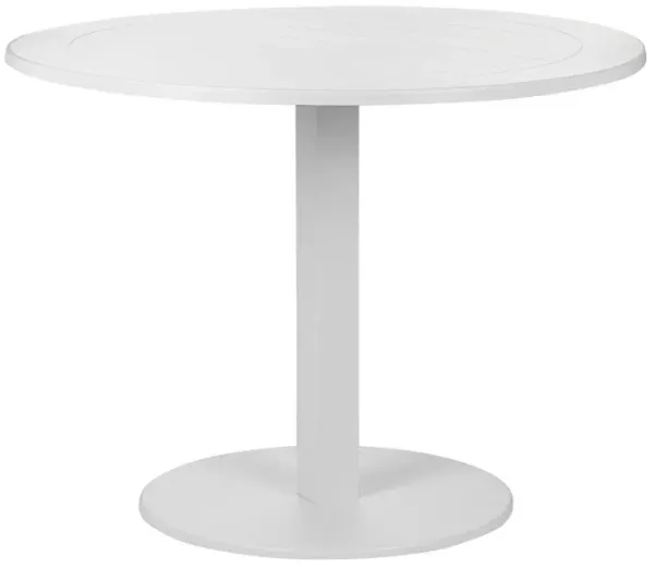 Keli 35 Inch Round Dining Table, White Aluminum Frame, Foldable Design-Benzara
