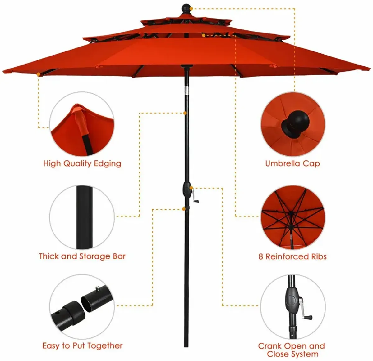 10ft 3 Tier Patio Umbrella Aluminum Sunshade Shelter Double Vented without Base