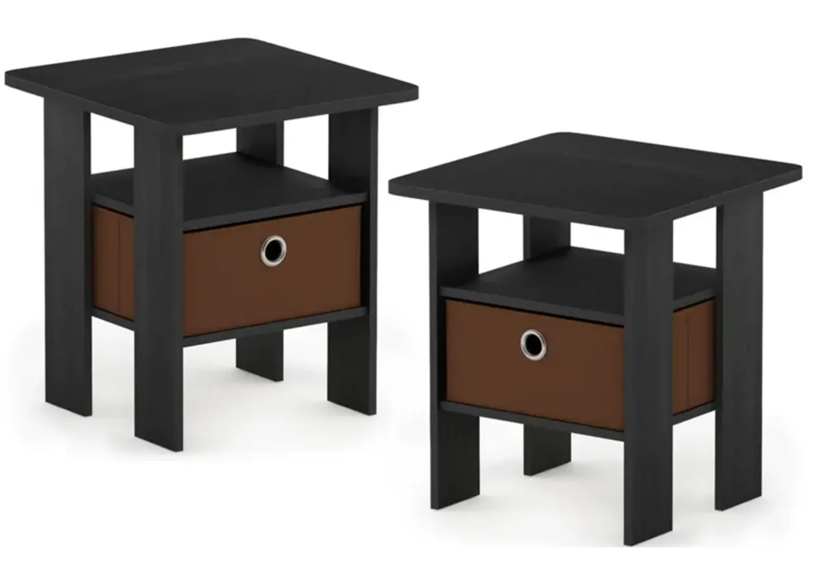 Furinno Andrey Set of 2 End Table / Side Table / Night Stand / Bedside Table with Bin Drawer, Americano/Medium Brown