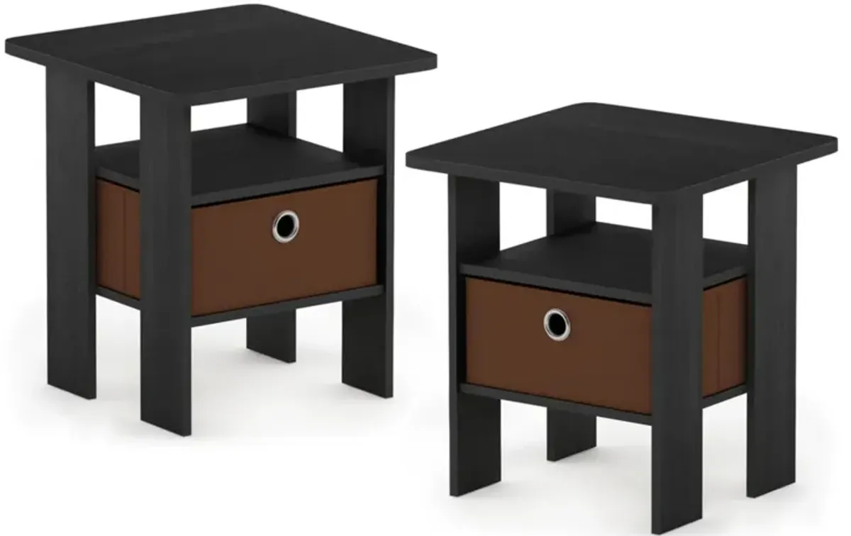 Furinno Andrey Set of 2 End Table / Side Table / Night Stand / Bedside Table with Bin Drawer, Americano/Medium Brown