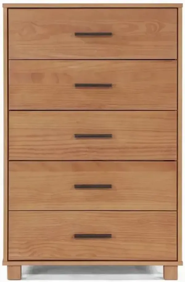 Modern Farmhouse Wooden Vertical Dresser with 5 Storage Drawers