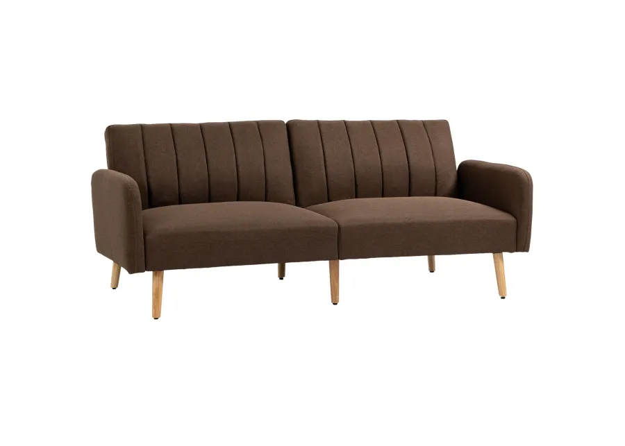 Brown Living Room Bed: 2-Seater Convertible Futon Sofa