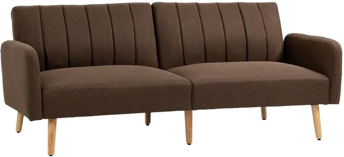 Brown Living Room Bed: 2-Seater Convertible Futon Sofa