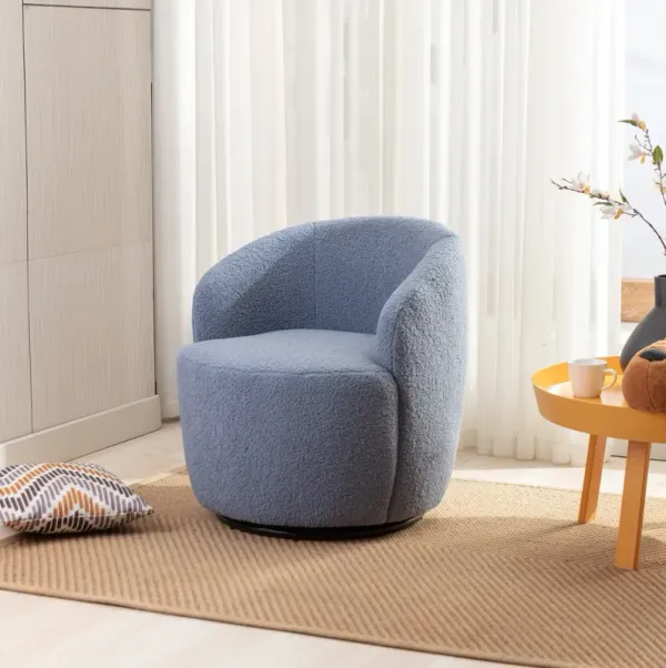 Teddy Fabric Swivel Accent Armchair Barrel Chair with Black Powder Coating Metal Ring, Light Blue