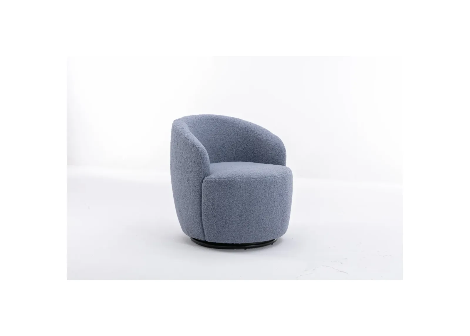 Teddy Fabric Swivel Accent Armchair Barrel Chair with Black Powder Coating Metal Ring, Light Blue