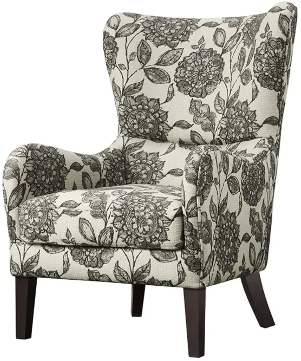 Gracie Mills Zachery Transitional Swoop Wing Chair with Round Arm and Piped Edges