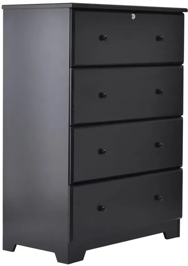 Better Home Products Isabela Solid Pine Wood 4 Drawer Chest Dresser in Black
