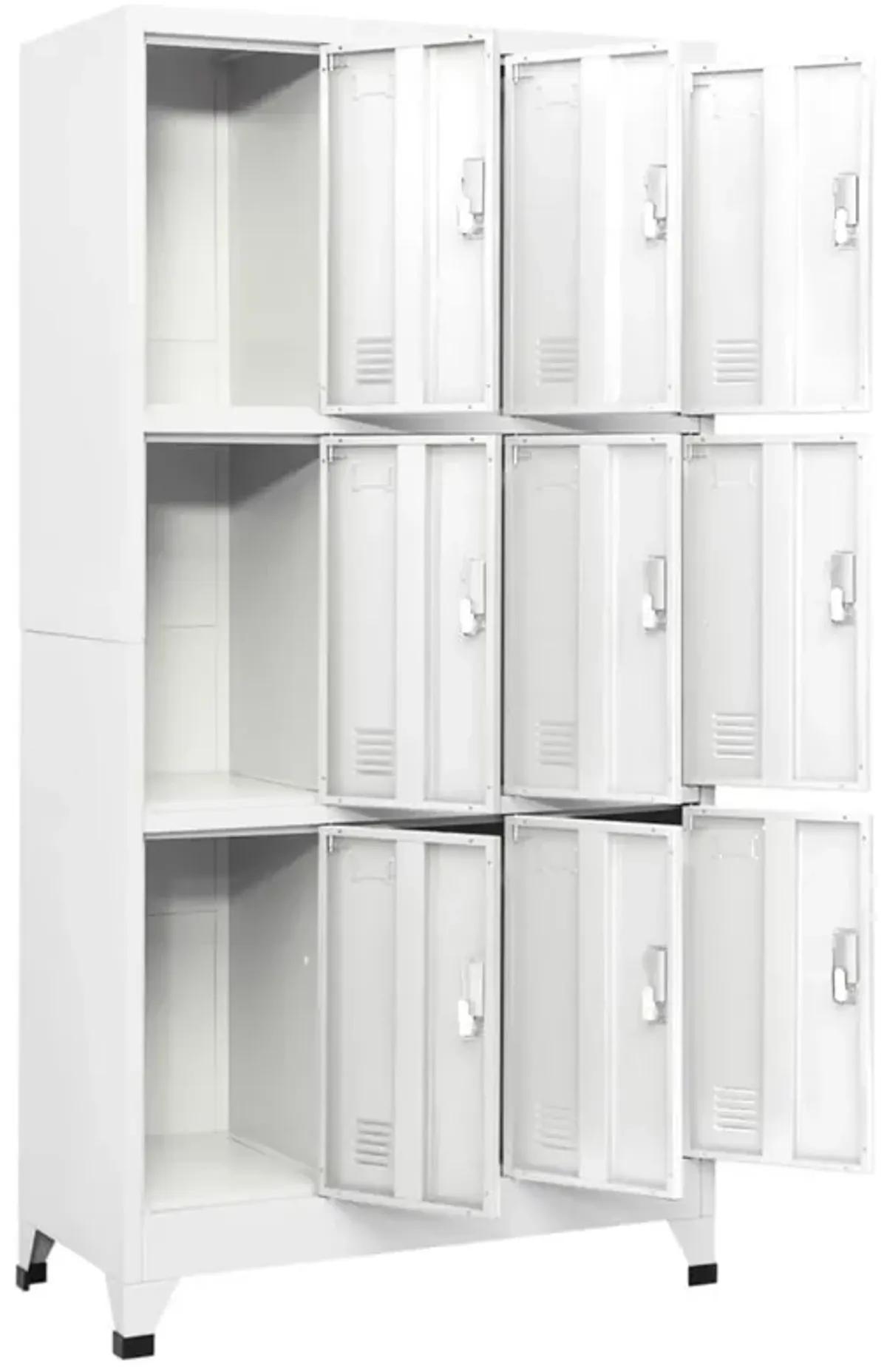 Rim Locker Cabinet, 9 Storage Compartments, Gray Steel Metal, 71 Inch - Benzara