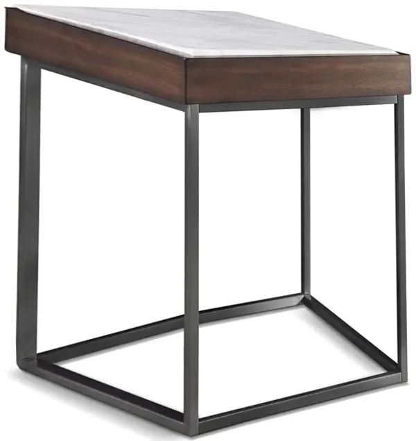 22 Inches Marble Top End Table with Tubular Legs, White and Brown - Benzara
