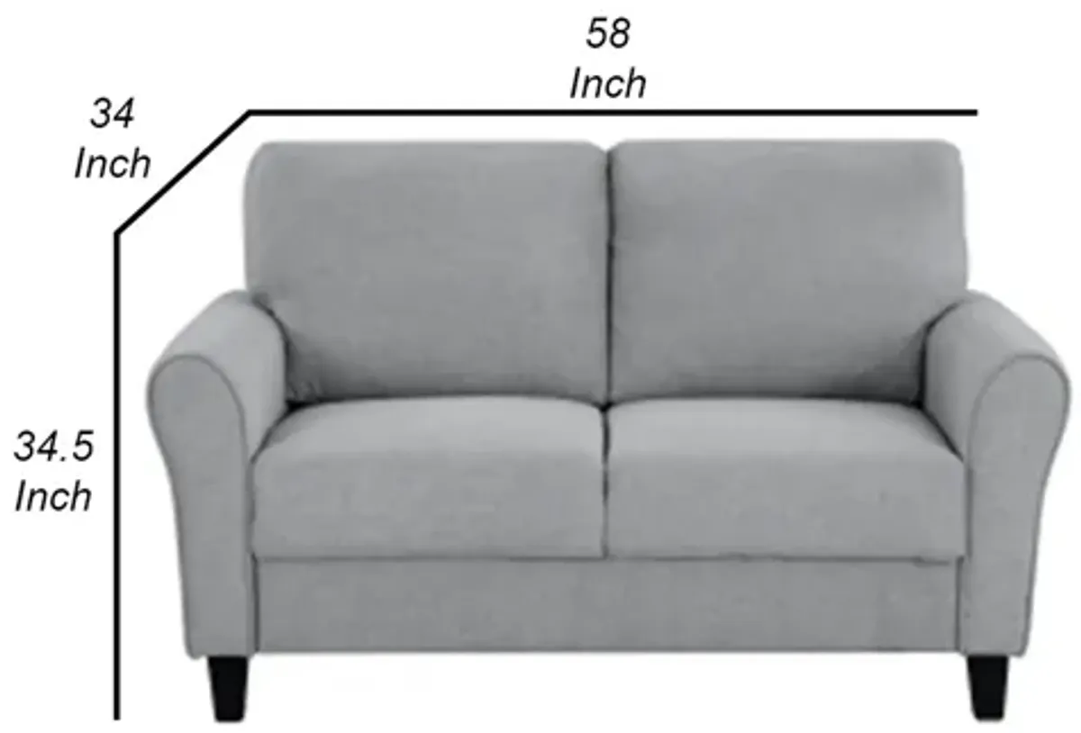 Engi 58 Inch Accent Loveseat, Smooth Gray Polyester, Attached Back Cushion - Benzara