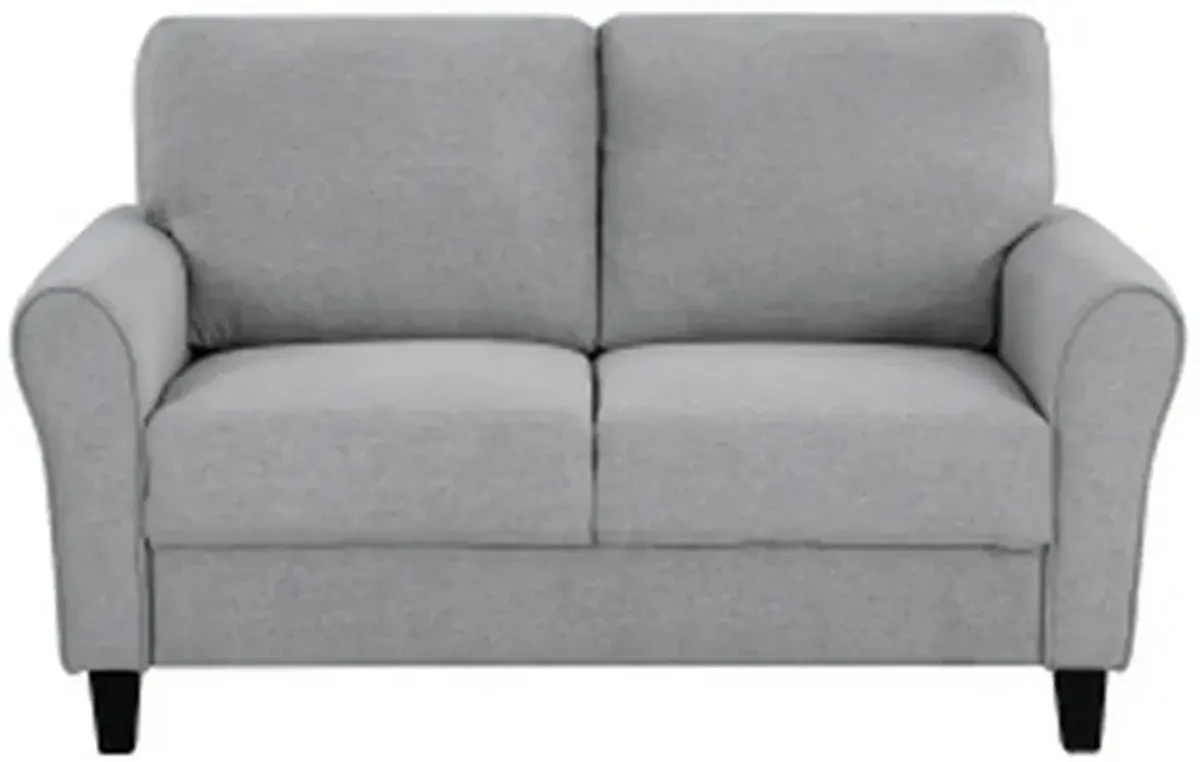 Engi 58 Inch Accent Loveseat, Smooth Gray Polyester, Attached Back Cushion - Benzara