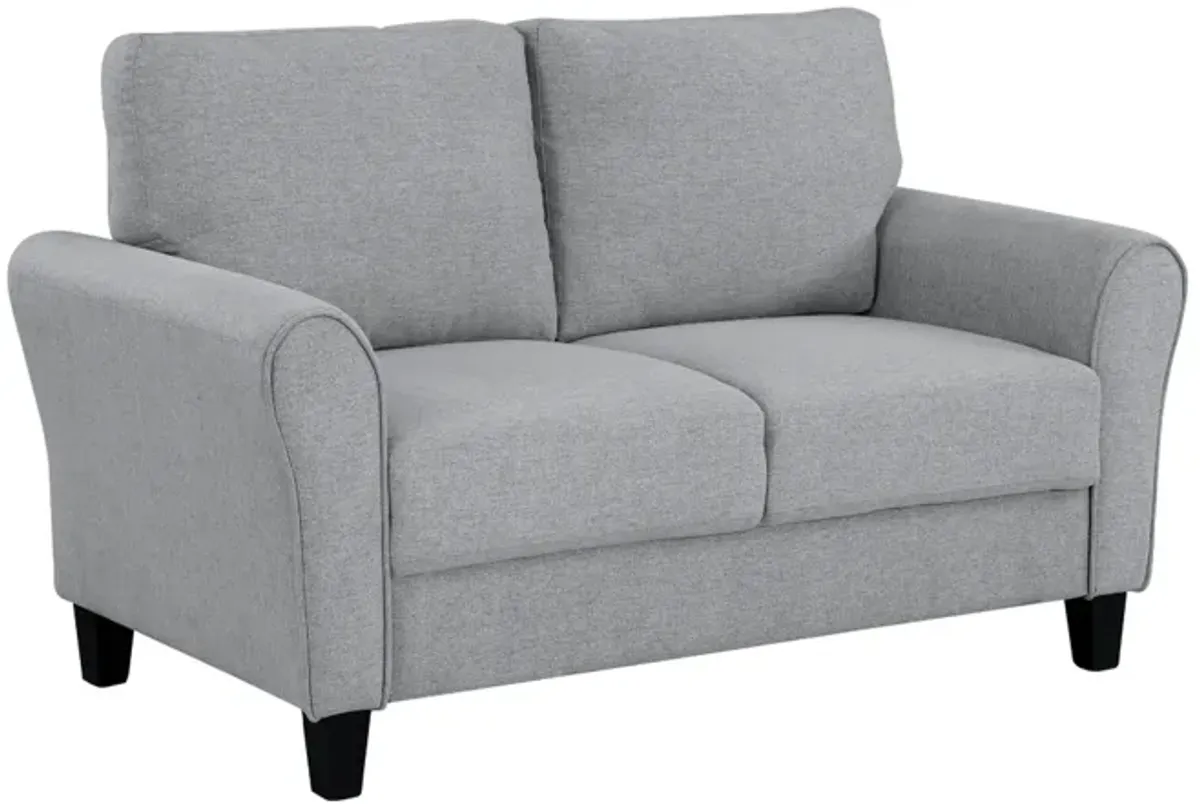 Engi 58 Inch Accent Loveseat, Smooth Gray Polyester, Attached Back Cushion - Benzara