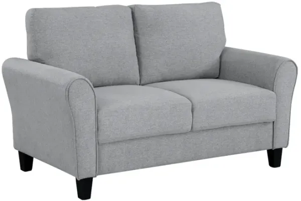 Engi 58 Inch Accent Loveseat, Smooth Gray Polyester, Attached Back Cushion - Benzara