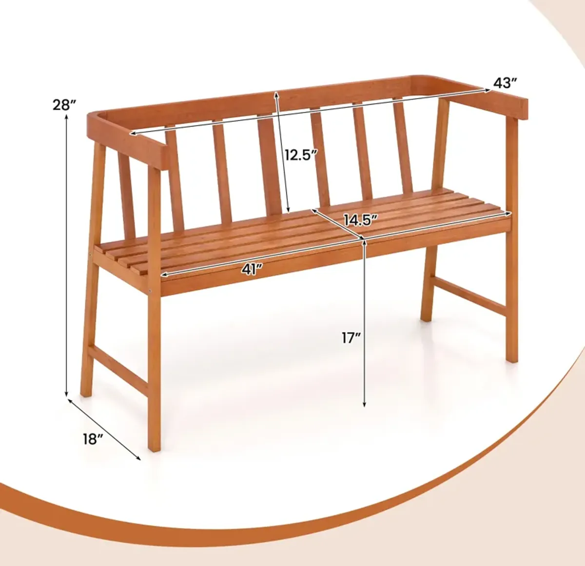 Outdoor Acacia Wood Bench with Backrest and Armrests