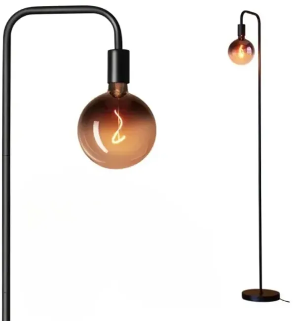 Industrial Globe Floor Lamp – 65" Tall, Black Frame, 1800K LED, Clear Glass