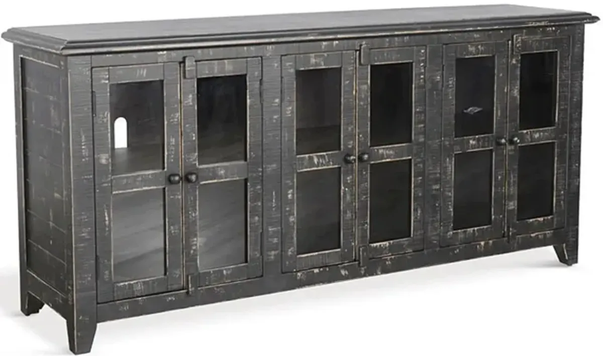 Rena TV Media Entertainment Console with Shelves, 70 Inch Rustic Black - Benzara