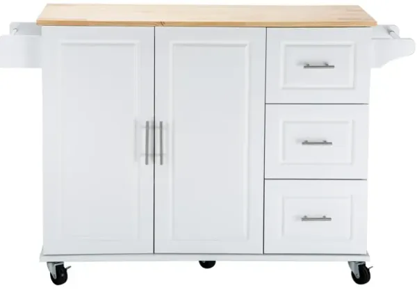 Hivvago 3 Drawers Rubber Wooden Top Utility Kitchen Cart with Adjustable Shelf