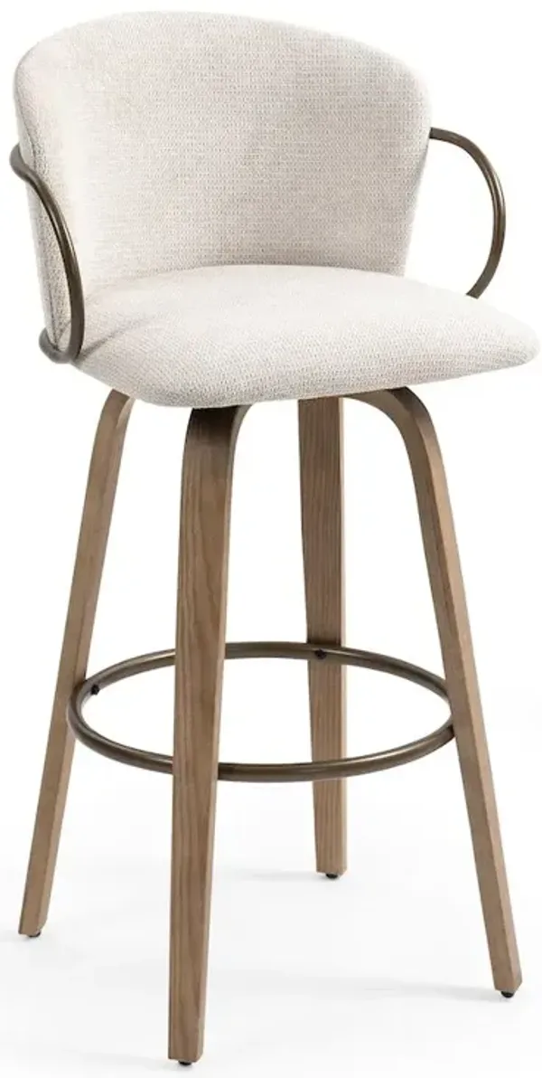 Glamour Home Set of 2 Beige Washed Woven Fabric Swivel Bar Stool Wood Legs
