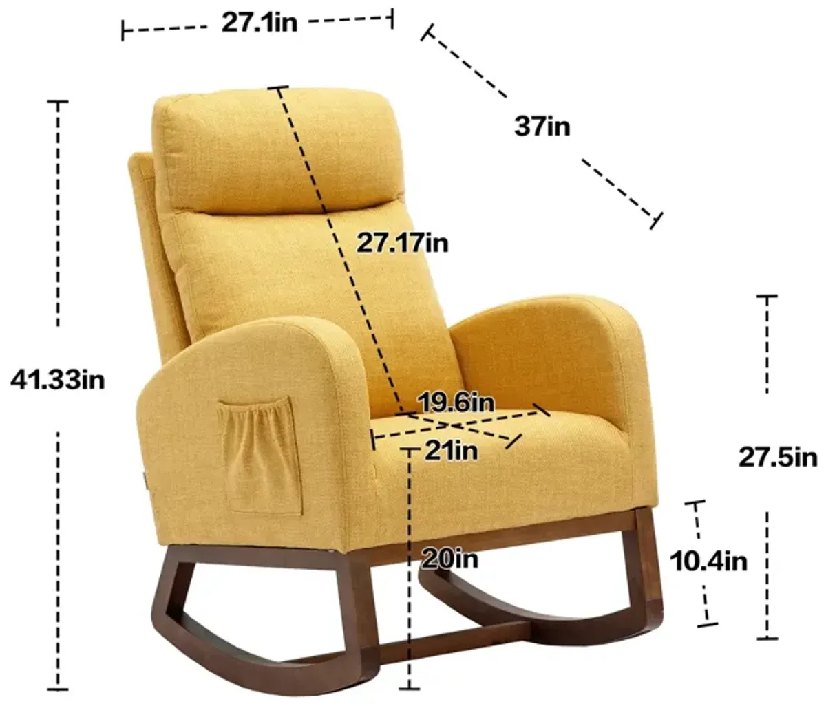 MONDAWE Modern Glider Chair, Recliner Armchair with Wood Legs and Side Pocket, Nursery Rocking Accent Chair with High Back for Living Room Bedroom