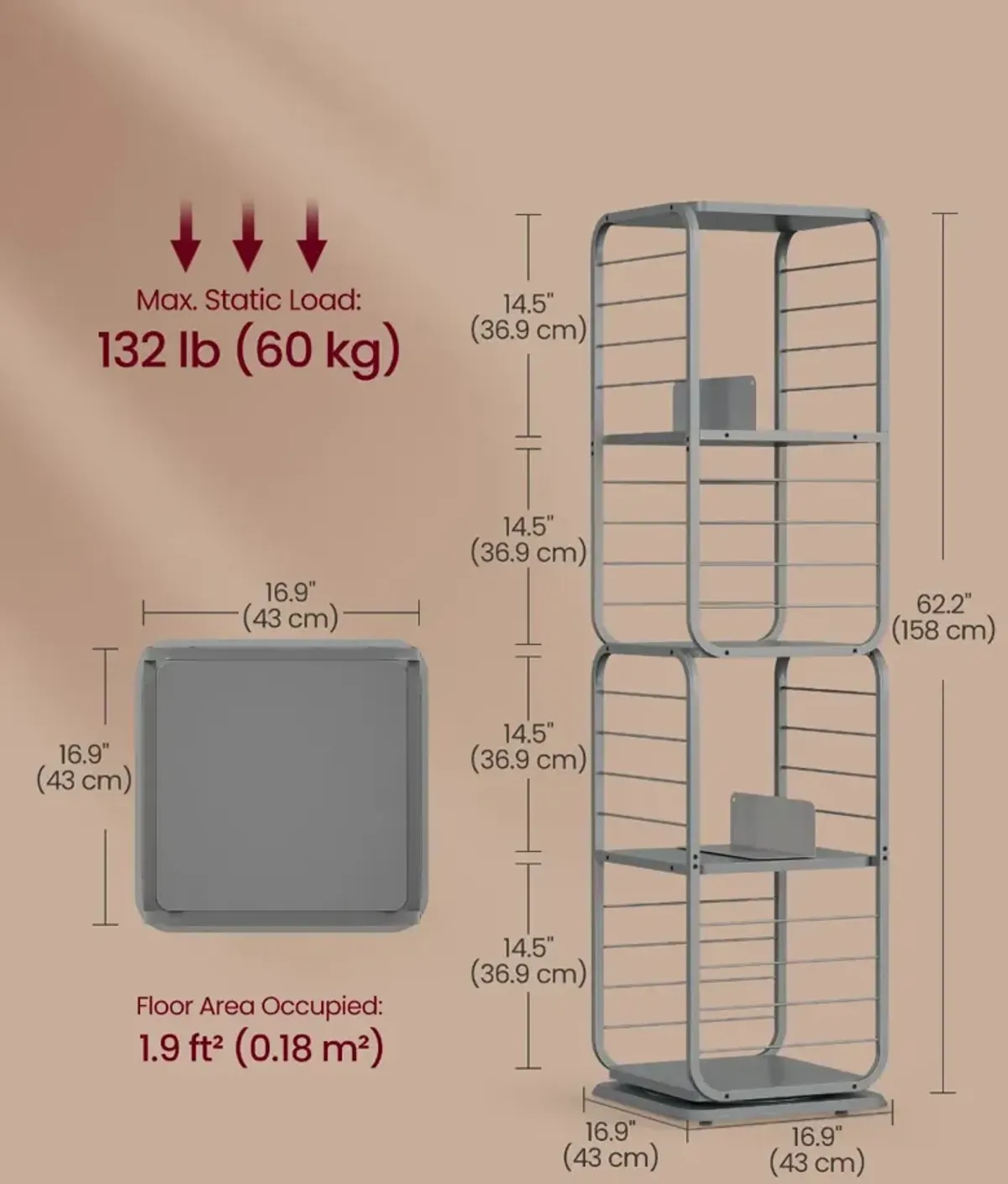 4-Tier Rotating Bookshelf with Bookends for Easy Access and Stylish Organization