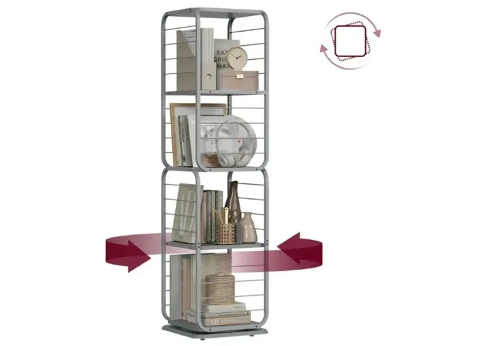 4-Tier Rotating Bookshelf with Bookends for Easy Access and Stylish Organization