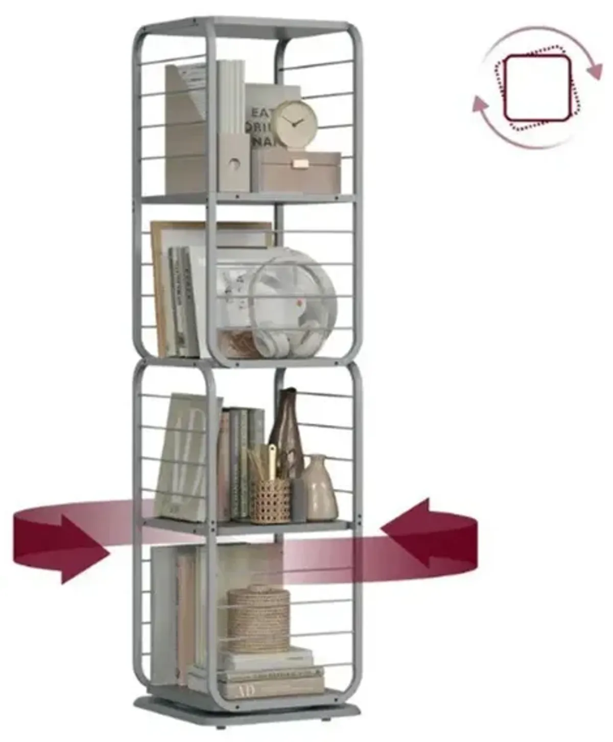 4-Tier Rotating Bookshelf with Bookends for Easy Access and Stylish Organization