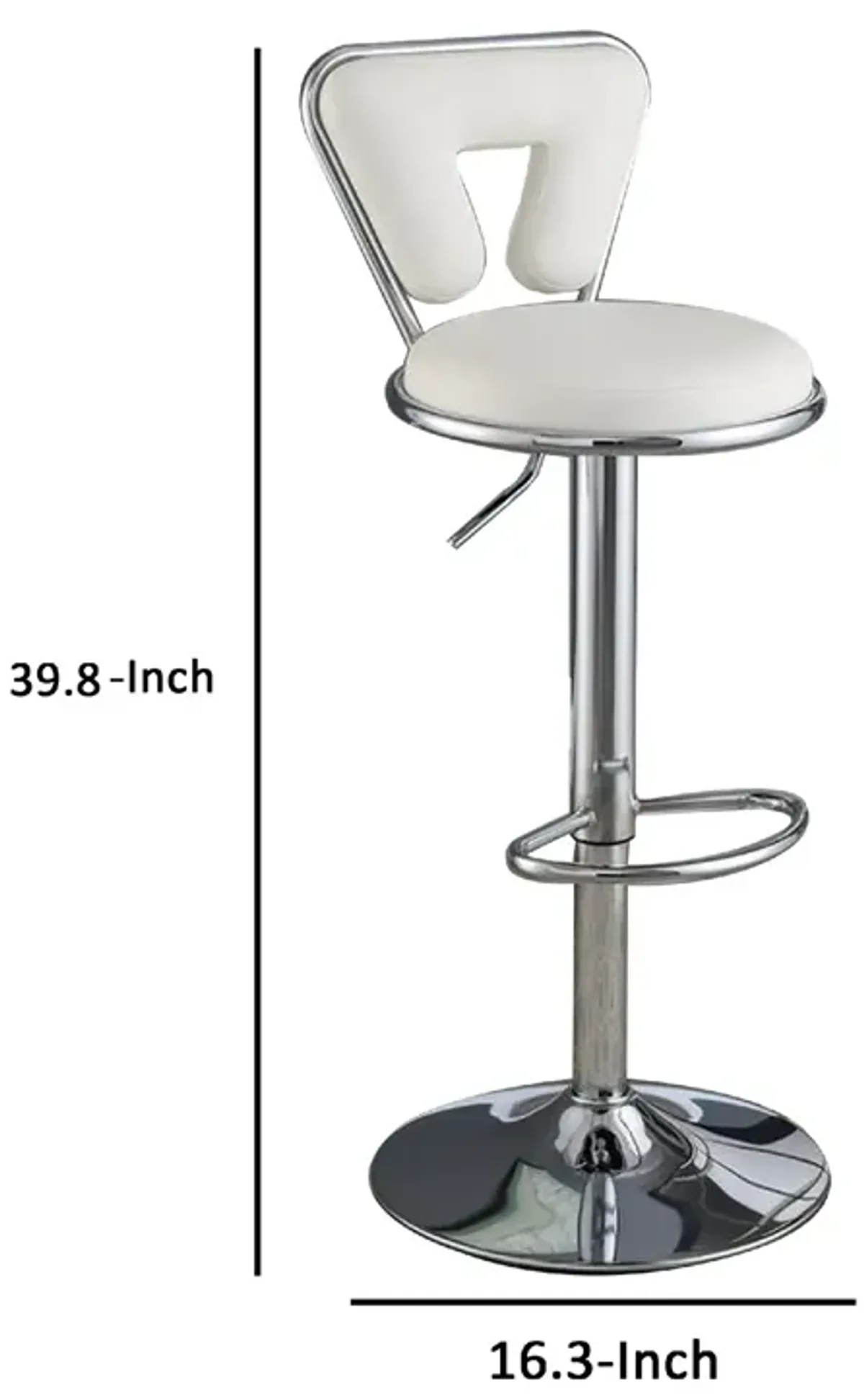 Adjustable Barstool with Round Seat and Stalk Support, Set of 2, White-Benzara