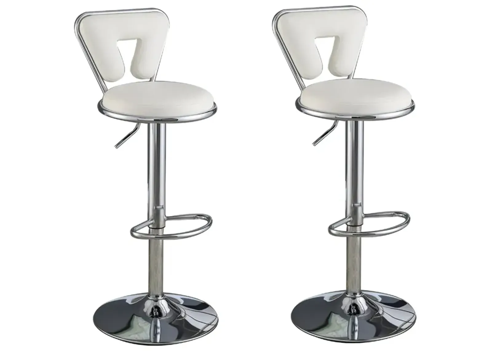 Adjustable Barstool with Round Seat and Stalk Support, Set of 2, White-Benzara