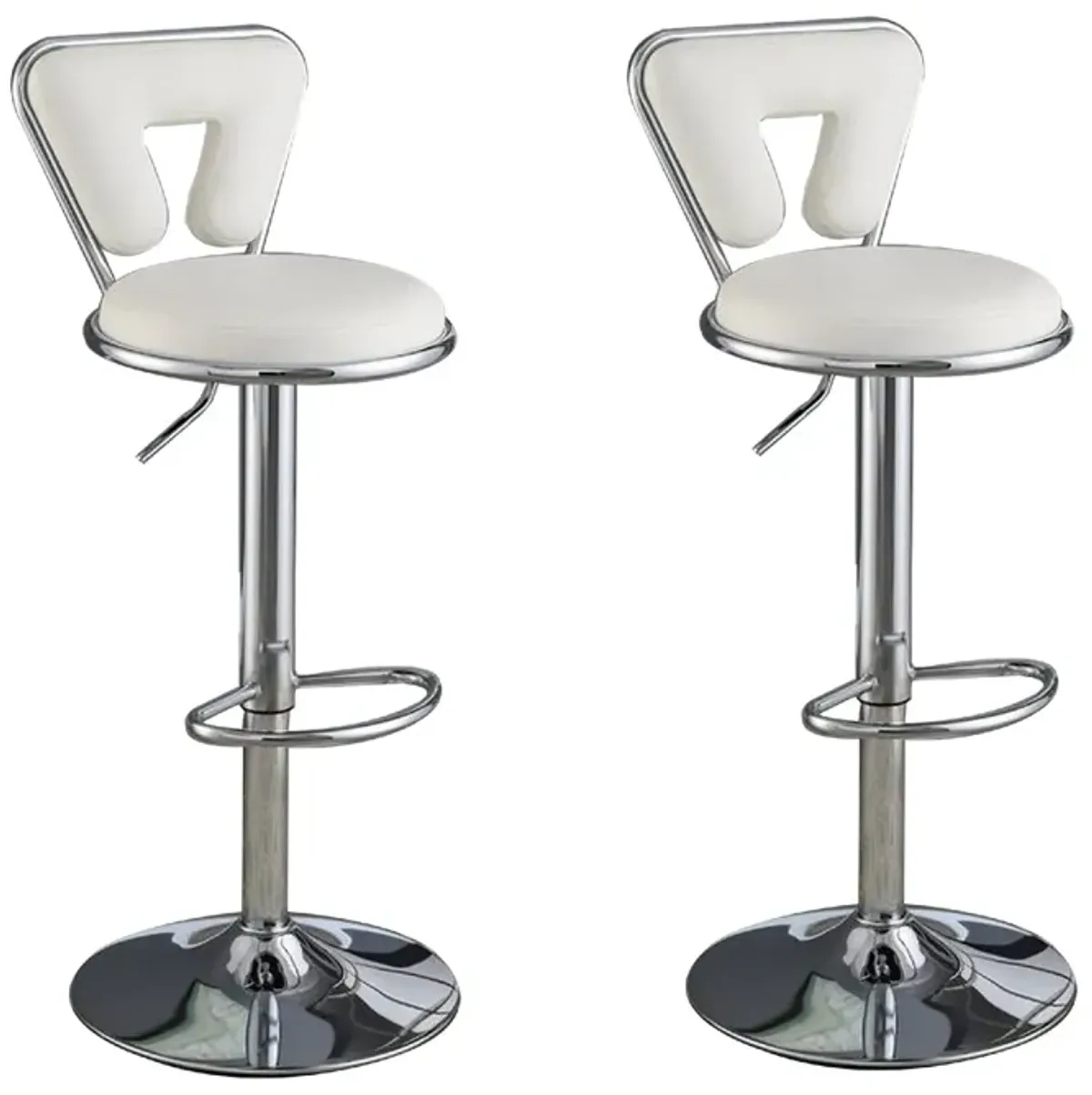 Adjustable Barstool with Round Seat and Stalk Support, Set of 2, White-Benzara