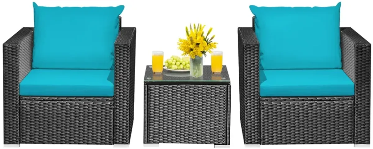 3 Pieces Patio Wicker Conversation Set with Cushion