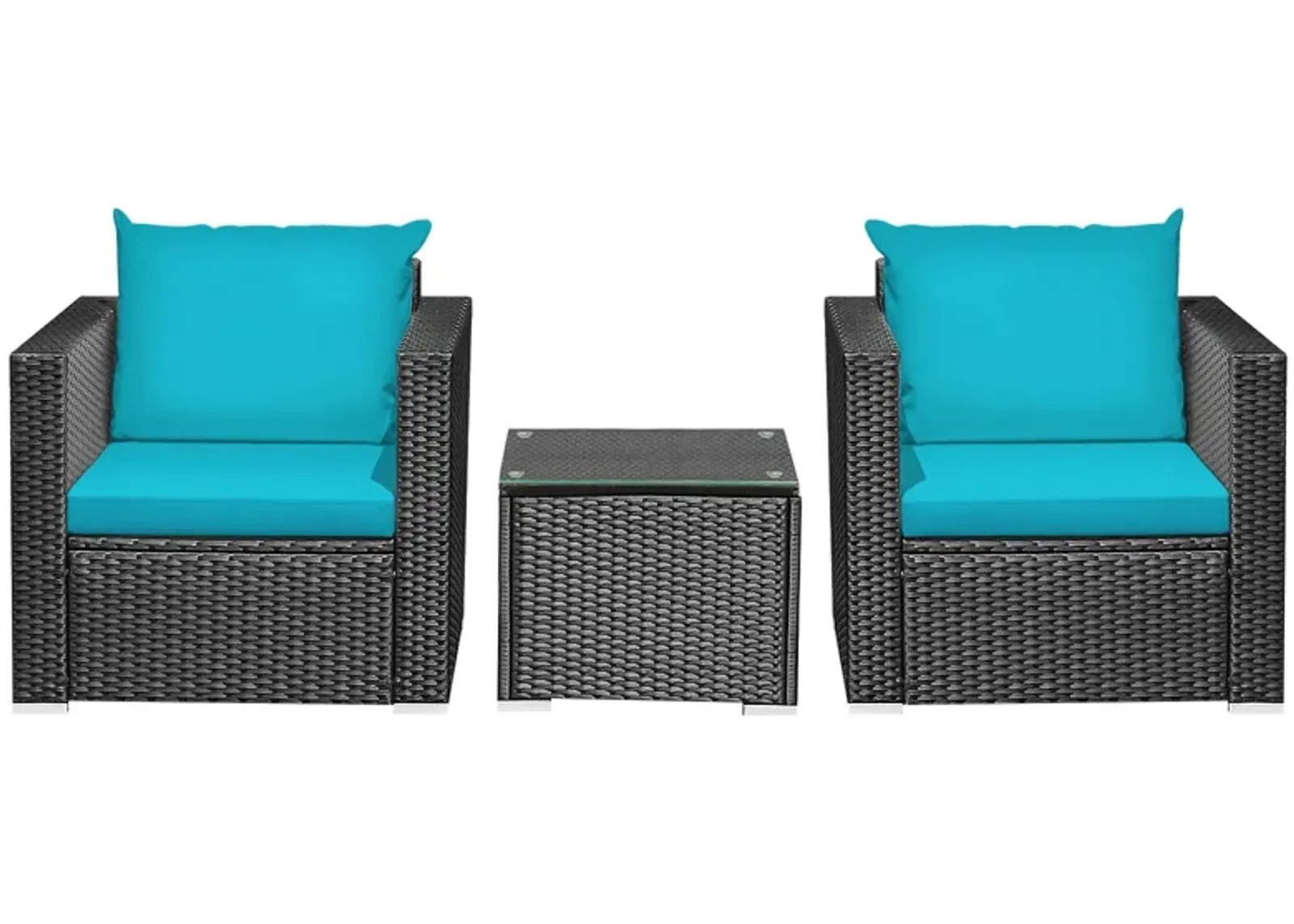 3 Pieces Patio Wicker Conversation Set with Cushion