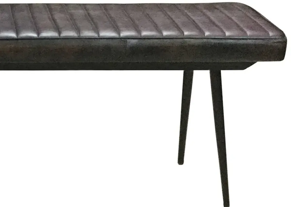 Mia 54 Inch Bench, Hand Dyed Espresso Brown Leather, Vertical Tufting -Benzara