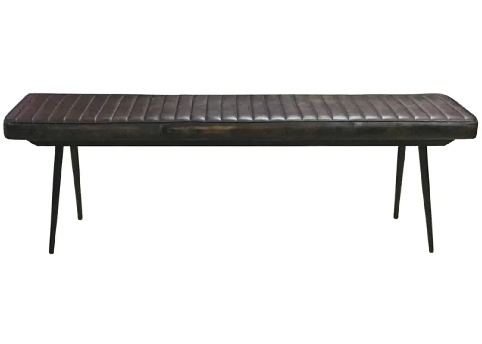 Mia 54 Inch Bench, Hand Dyed Espresso Brown Leather, Vertical Tufting -Benzara