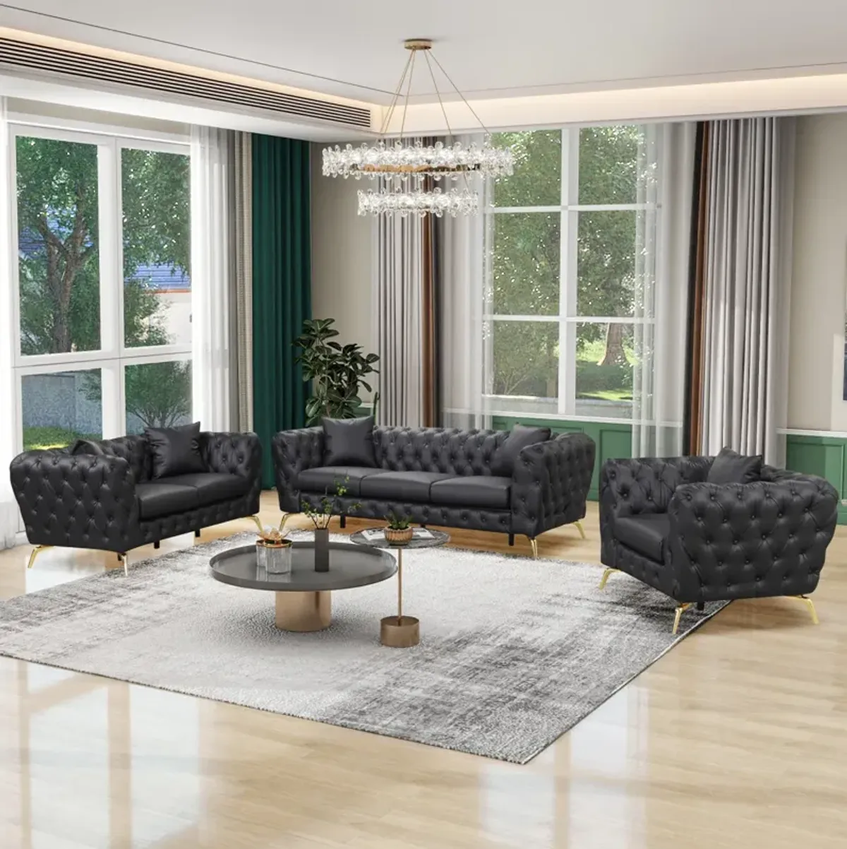 Modern PU Upholstered 3-Seater Sofa with Metal Legs