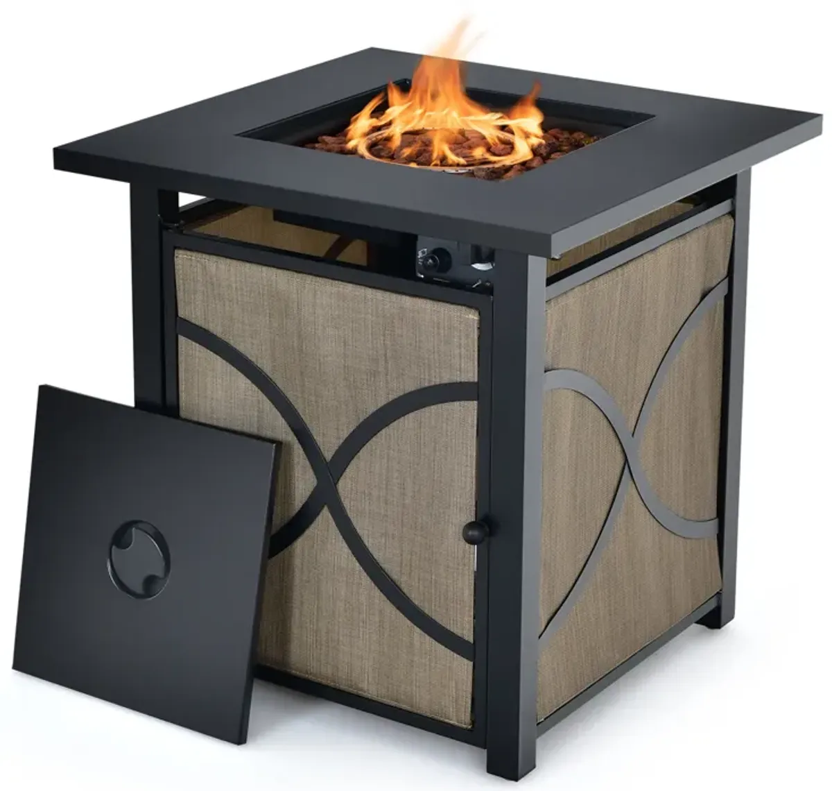 25 Inch 40000 BTU Propane Fire Pit Table with Lid and Fire Glass