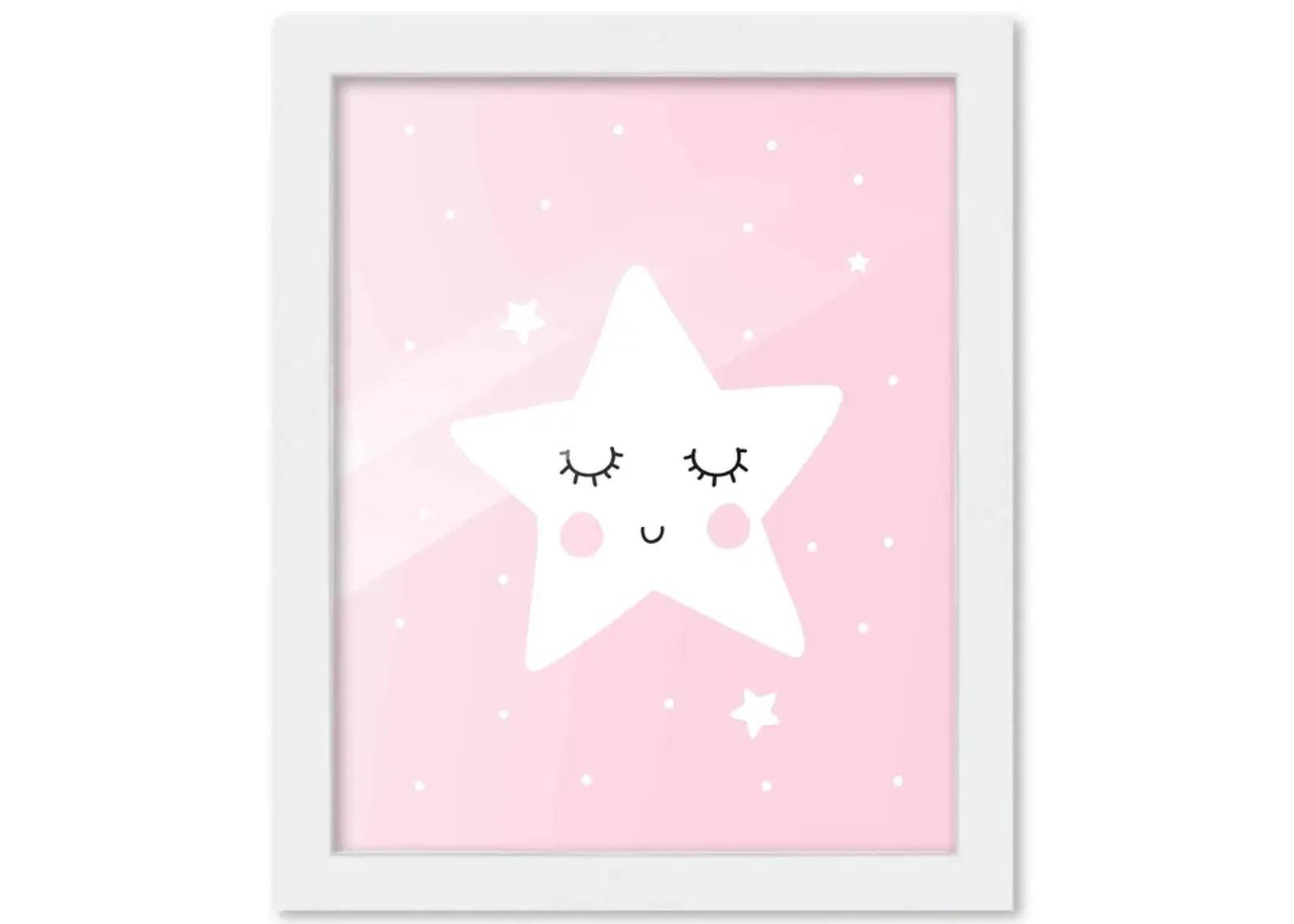 8x10 Framed Nursery Wall Art Hand Drawn Sleepy Star Poster in White Wood Frame For Kid Bedroom or Playroom