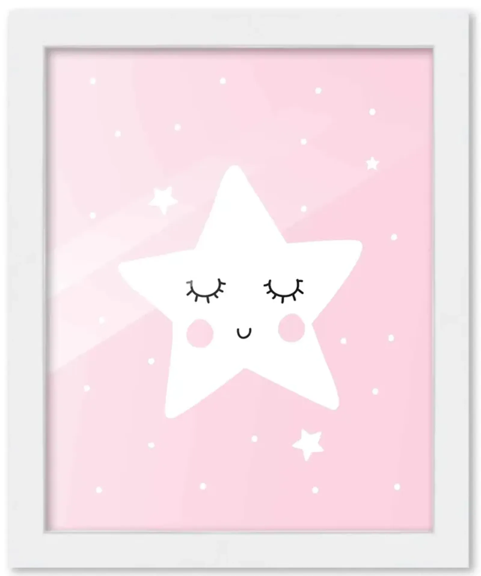 8x10 Framed Nursery Wall Art Hand Drawn Sleepy Star Poster in White Wood Frame For Kid Bedroom or Playroom