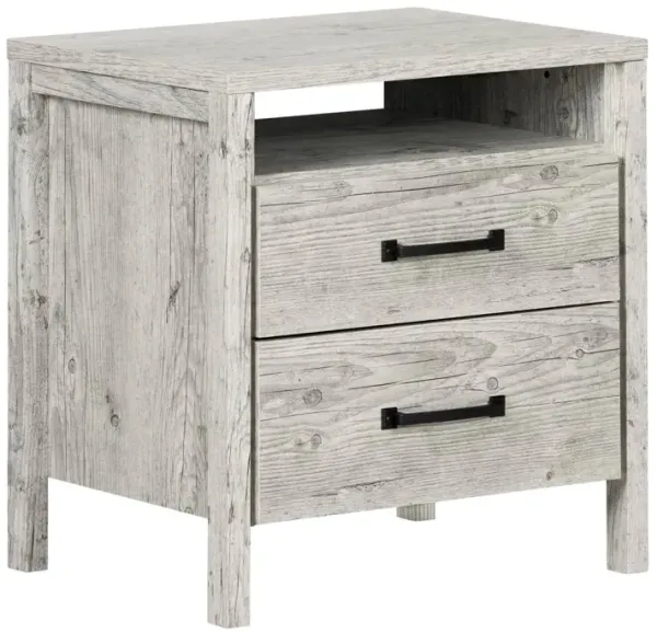 Modern Washed Pine 2 Drawer Nightstand Cubby Storage Shelf