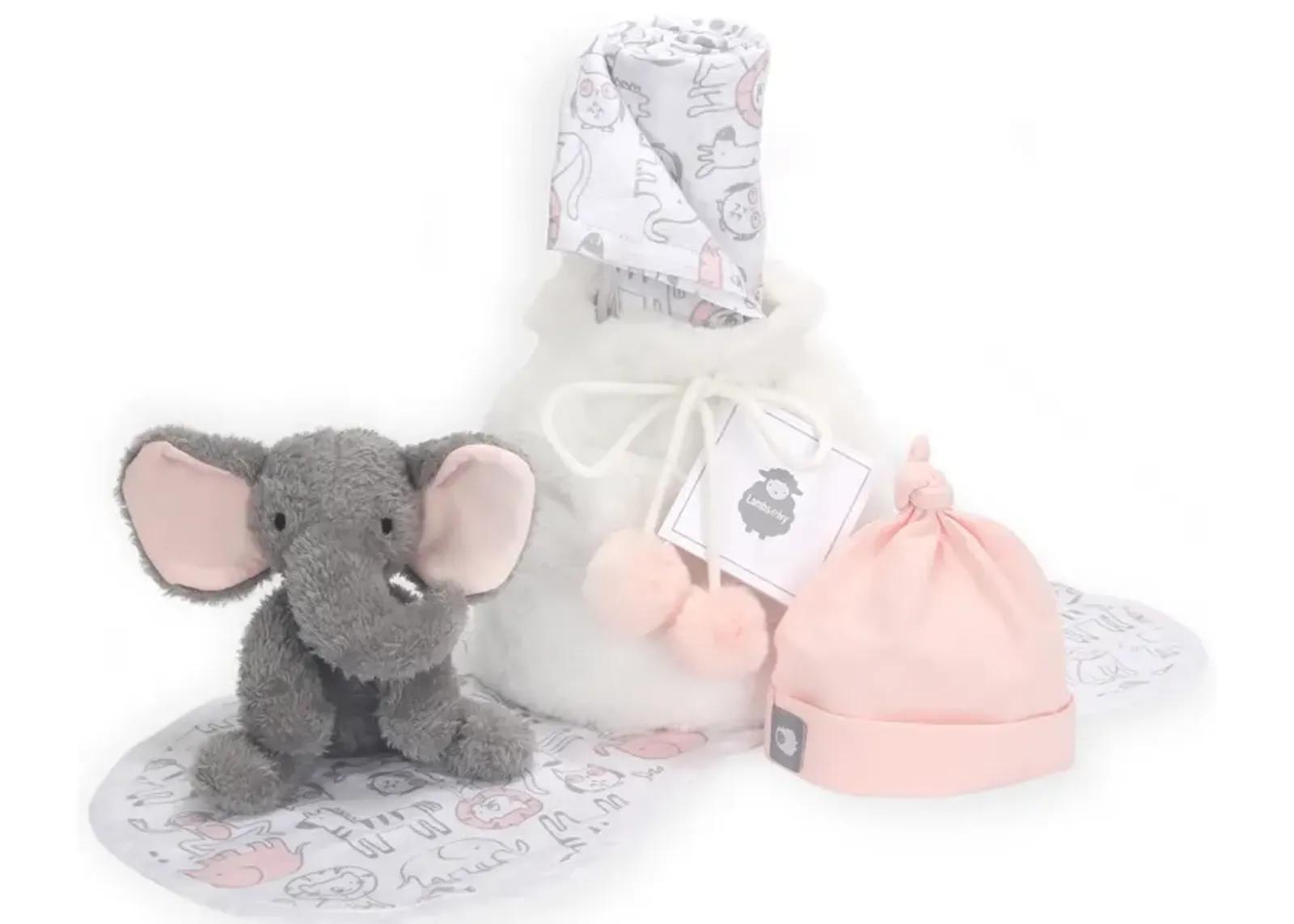 5 Piece Pink/Gray Luxury Soft Baby Gift Bag for Infant/Newborn