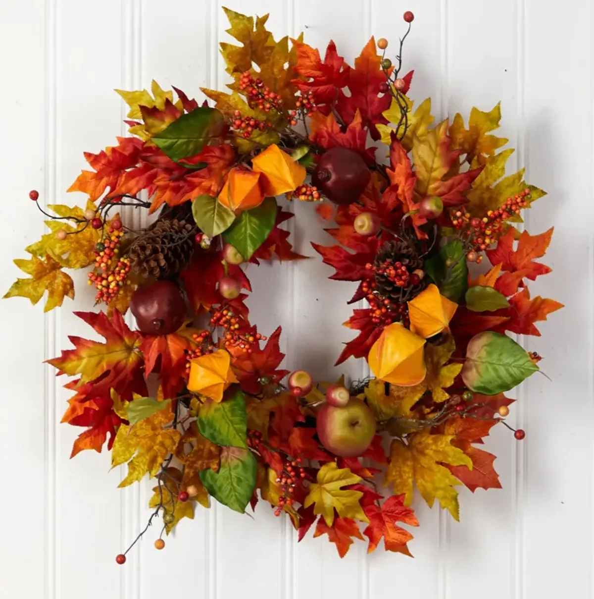 HomPlanti 24" Autumn Maple Leaf and Berries Fall Artificial Wreath