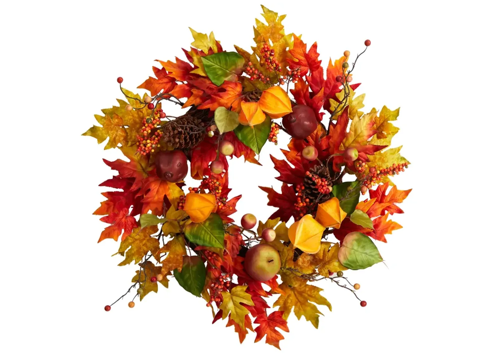 HomPlanti 24" Autumn Maple Leaf and Berries Fall Artificial Wreath