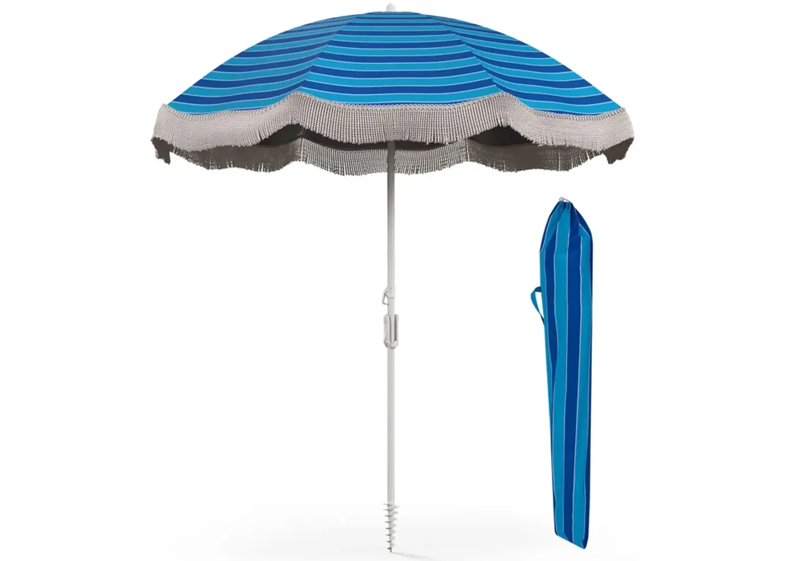 Beach Umbrella with Fringe Tassels – Stylish Outdoor Sunshade for Beach and Patio