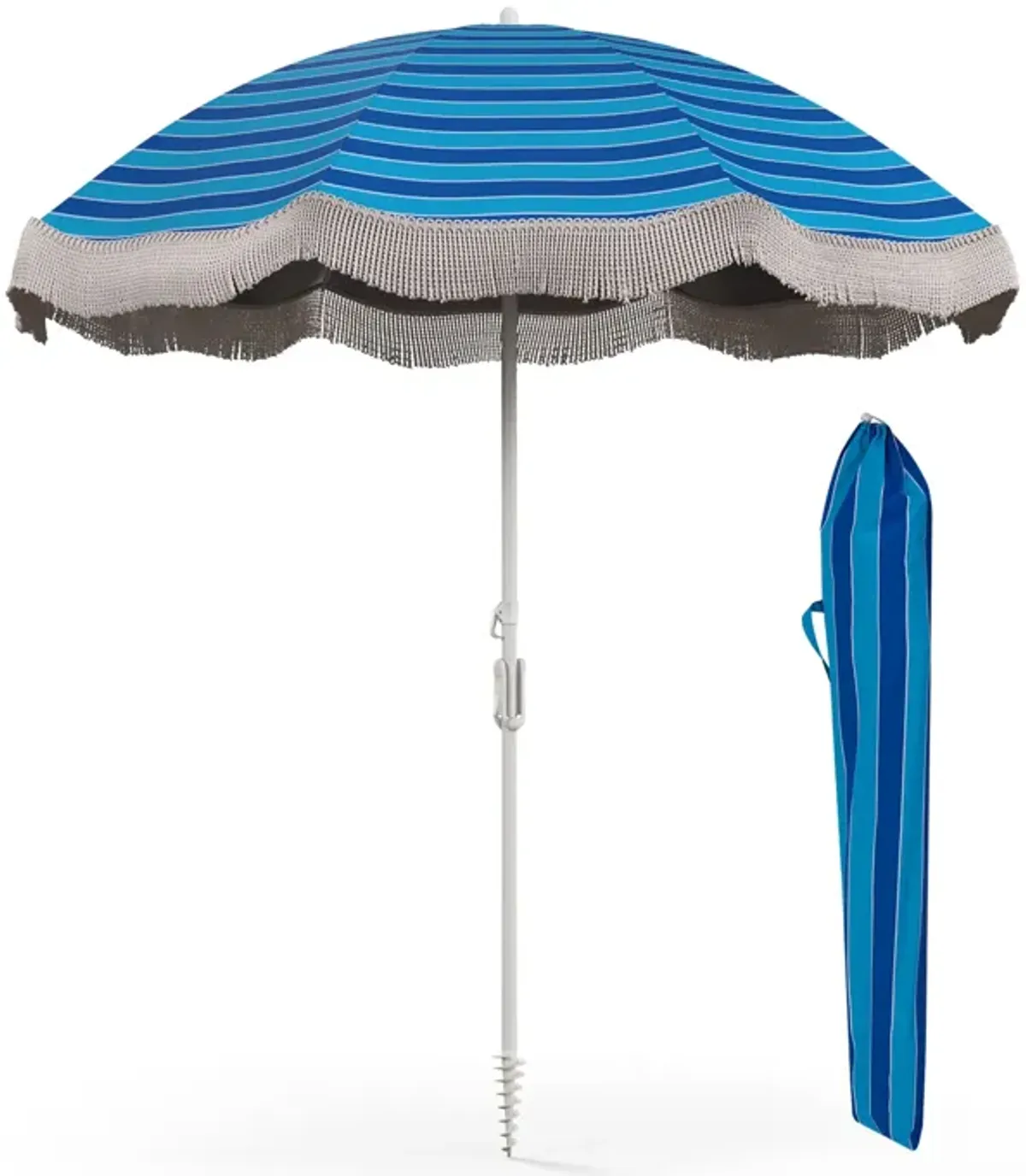 Beach Umbrella with Fringe Tassels – Stylish Outdoor Sunshade for Beach and Patio