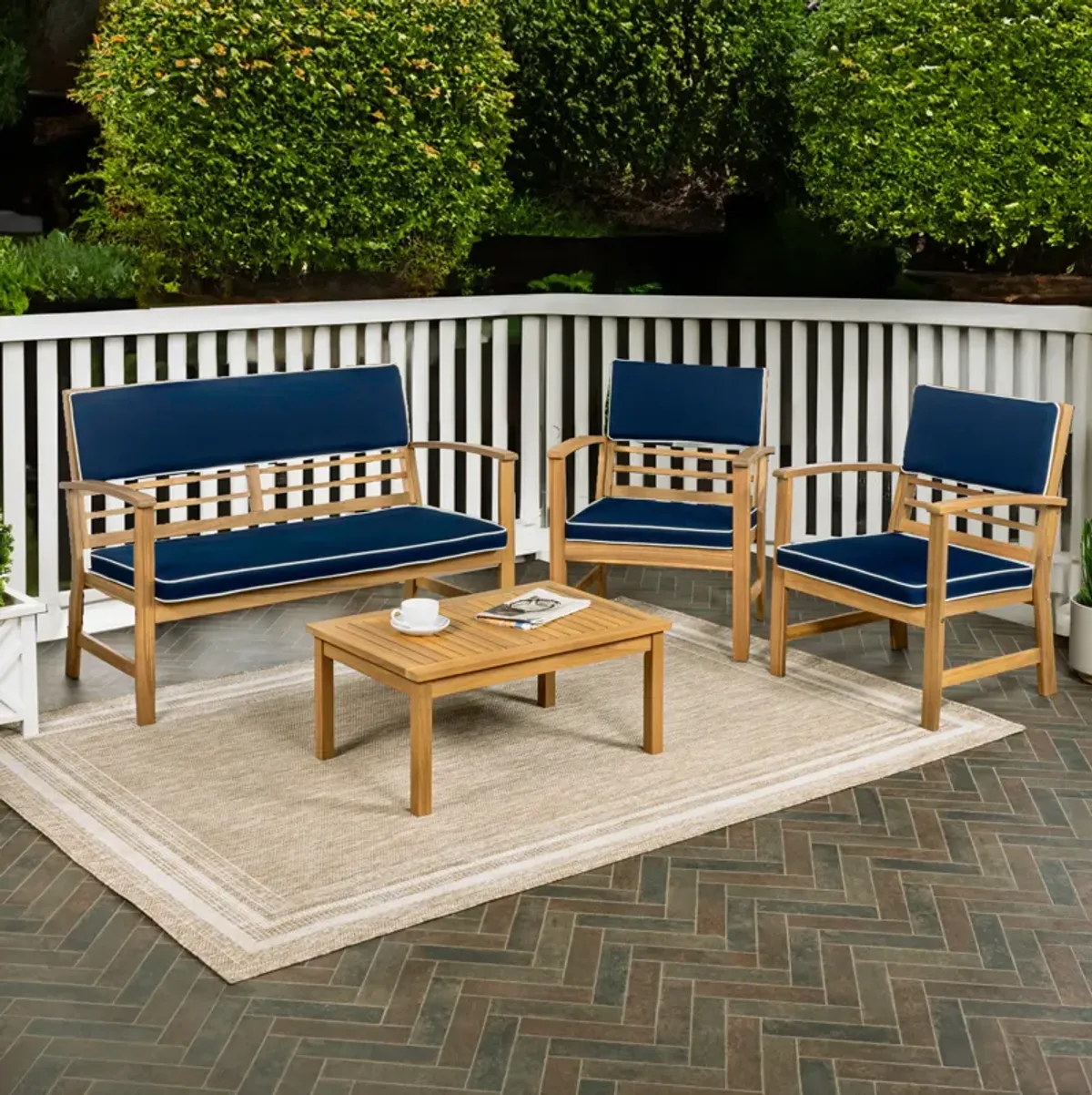 Barclay 4-Piece Modern Coastal Acacia Wood Conversation Outdoor Patio Set with Cushions