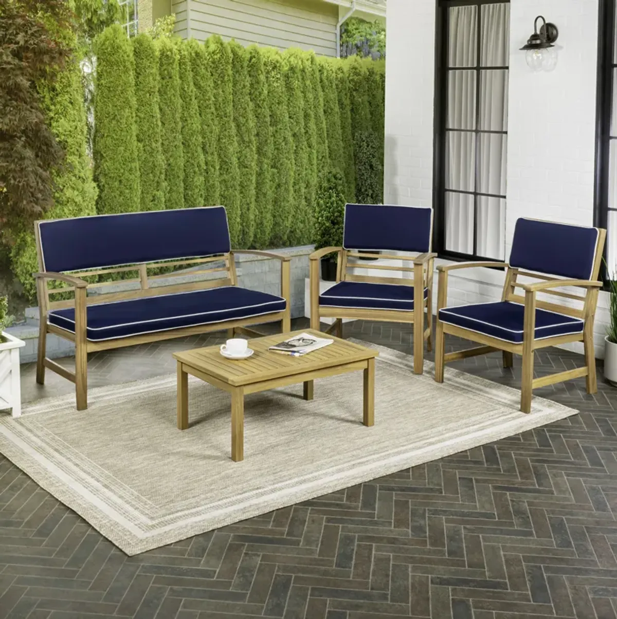 Barclay 4-Piece Modern Coastal Acacia Wood Conversation Outdoor Patio Set with Cushions