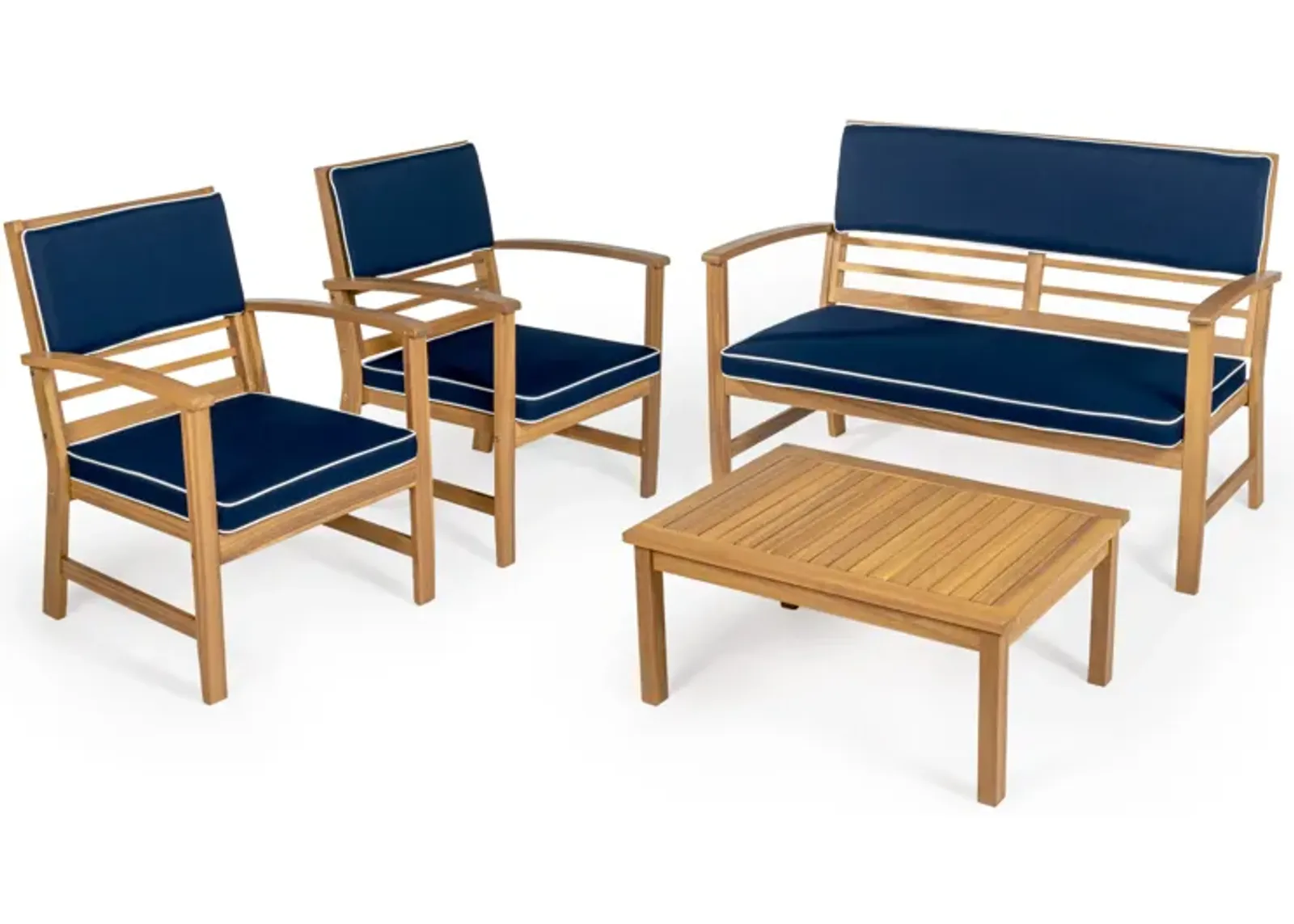 Barclay 4-Piece Modern Coastal Acacia Wood Conversation Outdoor Patio Set with Cushions